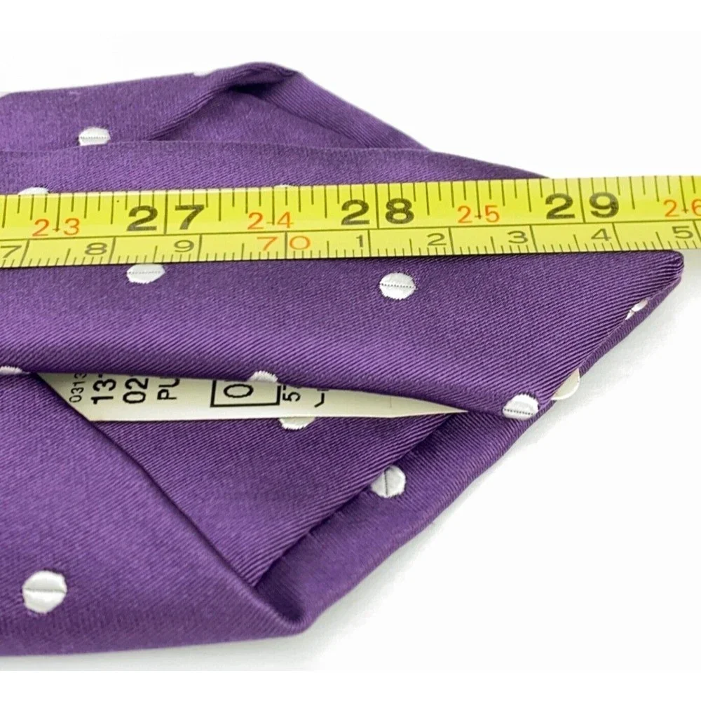 JOS A BANK Signature Collection Purple White Polka Dots Silk Hand Made Necktie